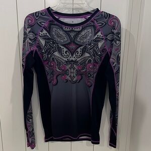 Athleta Black and Purple Paisley Long Sleeve Top